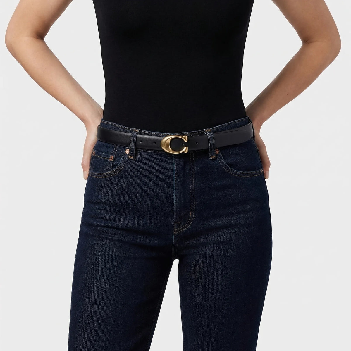 Mujer Fino Reversible Cinturón con Hebilla en C