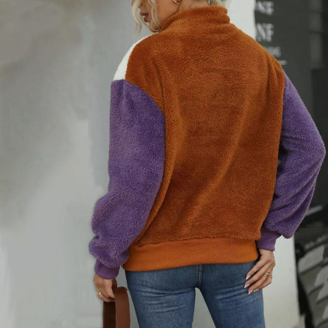 Mujer Colour-Block con Medios Botones Pullover con de Canalé Cuffs