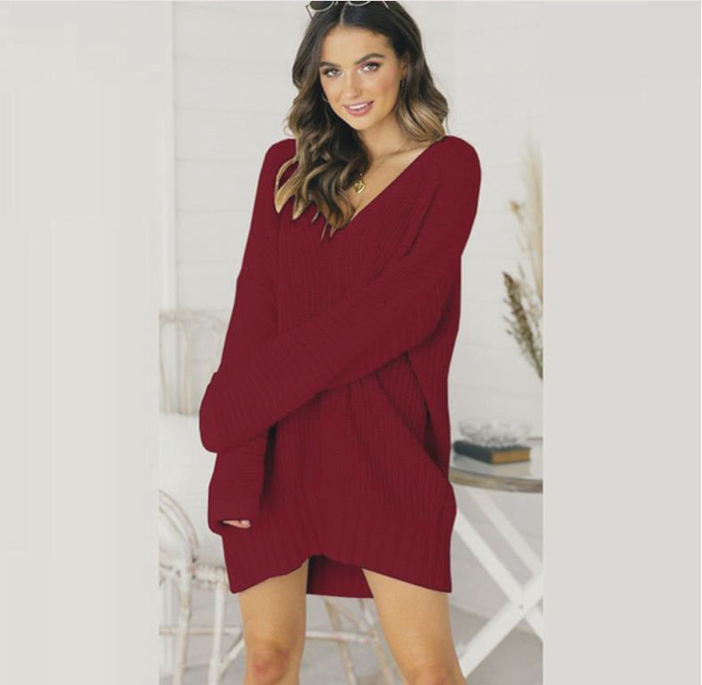 Mujer Oversize de Cuello en V Jersey Vestido de Manga Larga