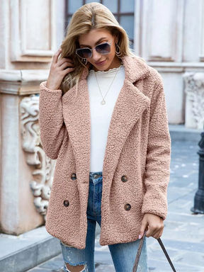 Mujer Teddy blazer con Notched Lapels y cierre frontal de botones