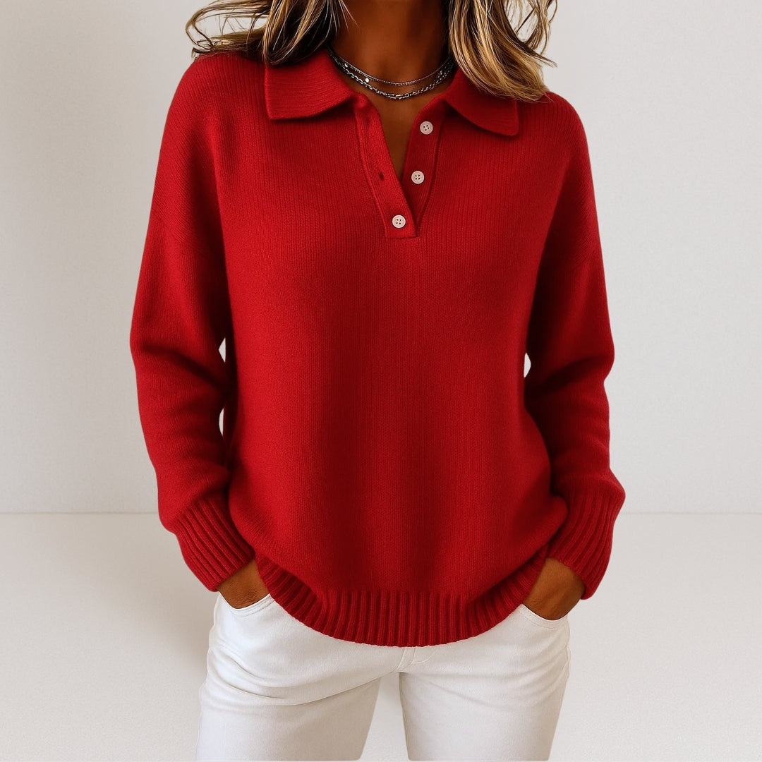 Mujer Collared Polo Jersey con tapeta de botones