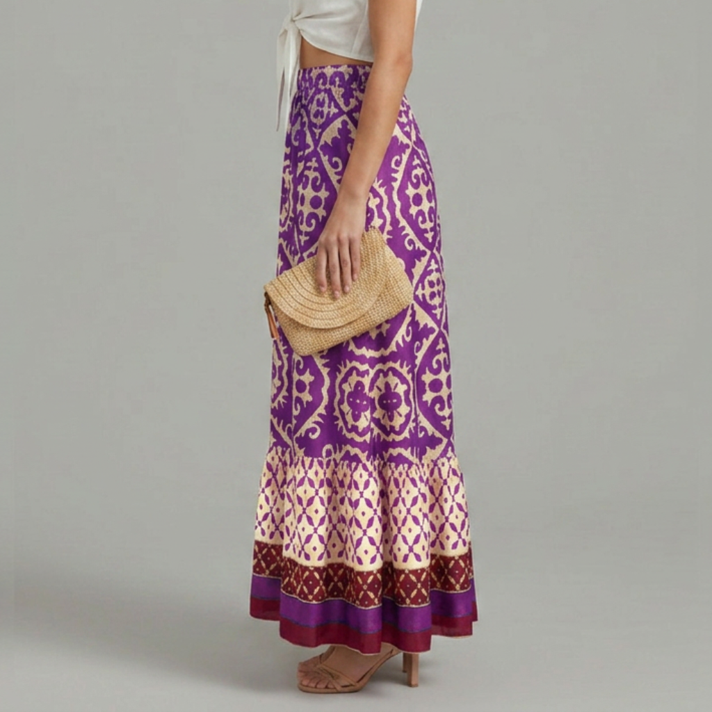 Mujer Printed Maxi Falda con Elastic cintura y Tiered diseño