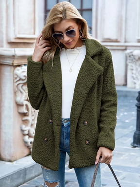 Mujer Teddy blazer con Notched Lapels y cierre frontal de botones