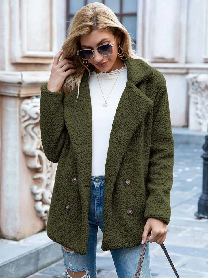 Mujer Teddy blazer con Notched Lapels y cierre frontal de botones