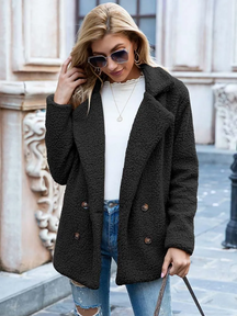 Mujer Teddy blazer con Notched Lapels y cierre frontal de botones