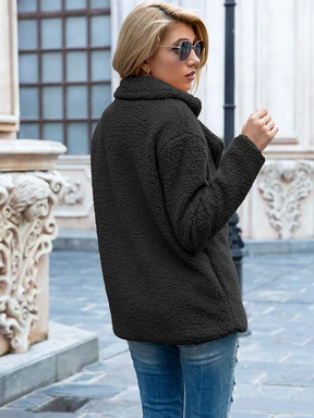 Mujer Teddy blazer con Notched Lapels y cierre frontal de botones