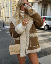 Mujer Shearling-Lined Faux Suede Abrigo con cierre de cremallera