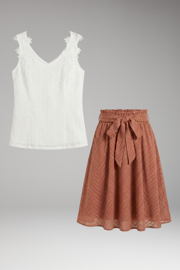 Mujer Two Piece conjunto con Lace top y Flared Falda