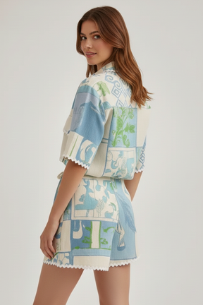 Mujer Two-Piece conjunto con Patchwork top y Adjustable Shorts