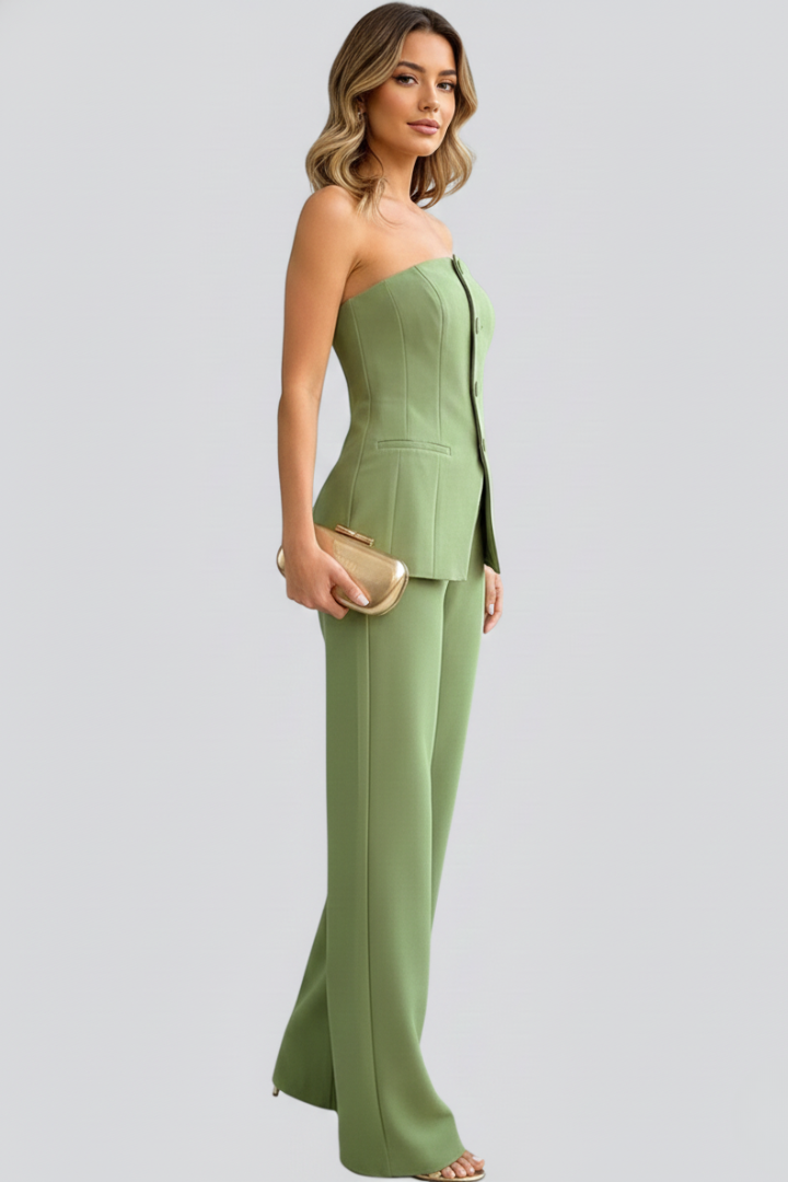Mujer Bustier conjunto con de pierna ancha Pantalón y detalle de botones