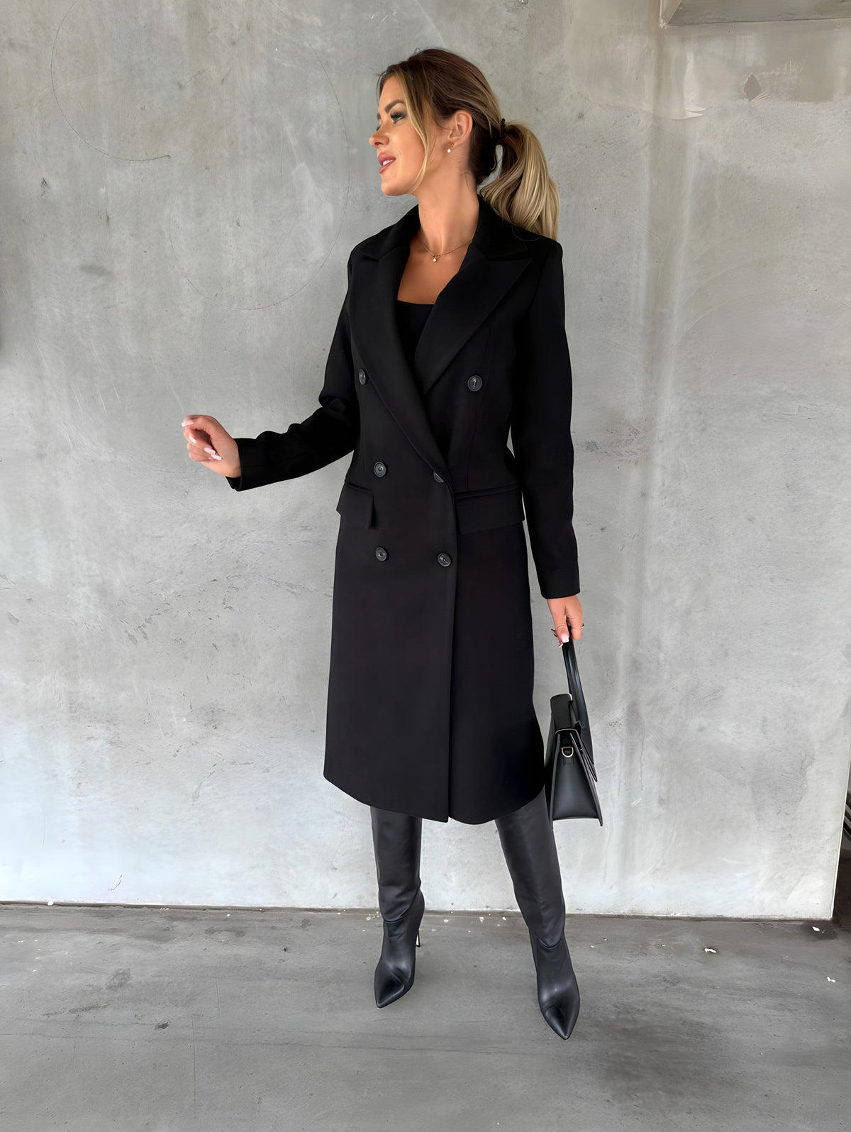 Mujer de Doble Botonadura Long Abrigo con Wide Lapels