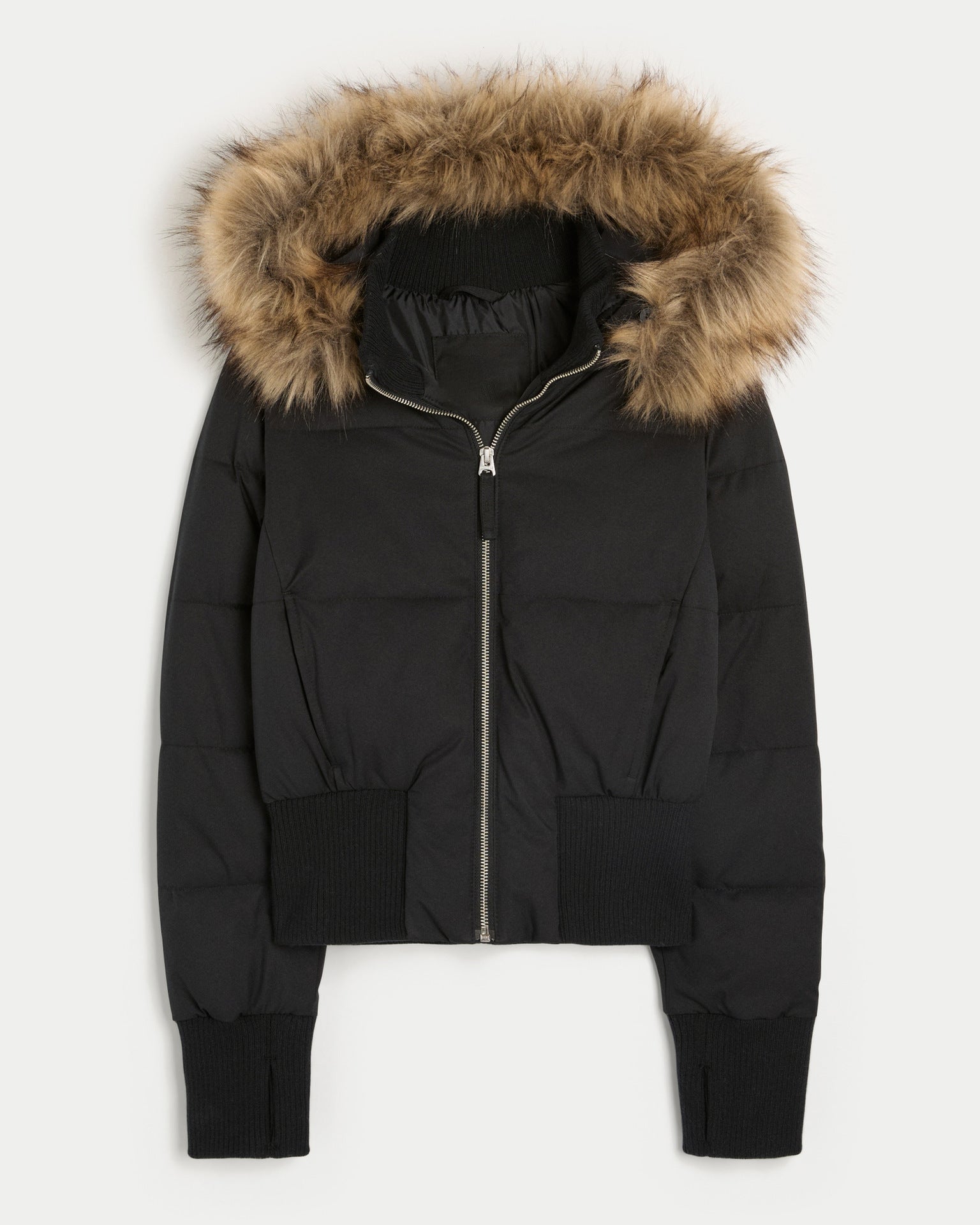 Mujer Corto Acolchado Hooded Chaqueta con Faux Fur Trim