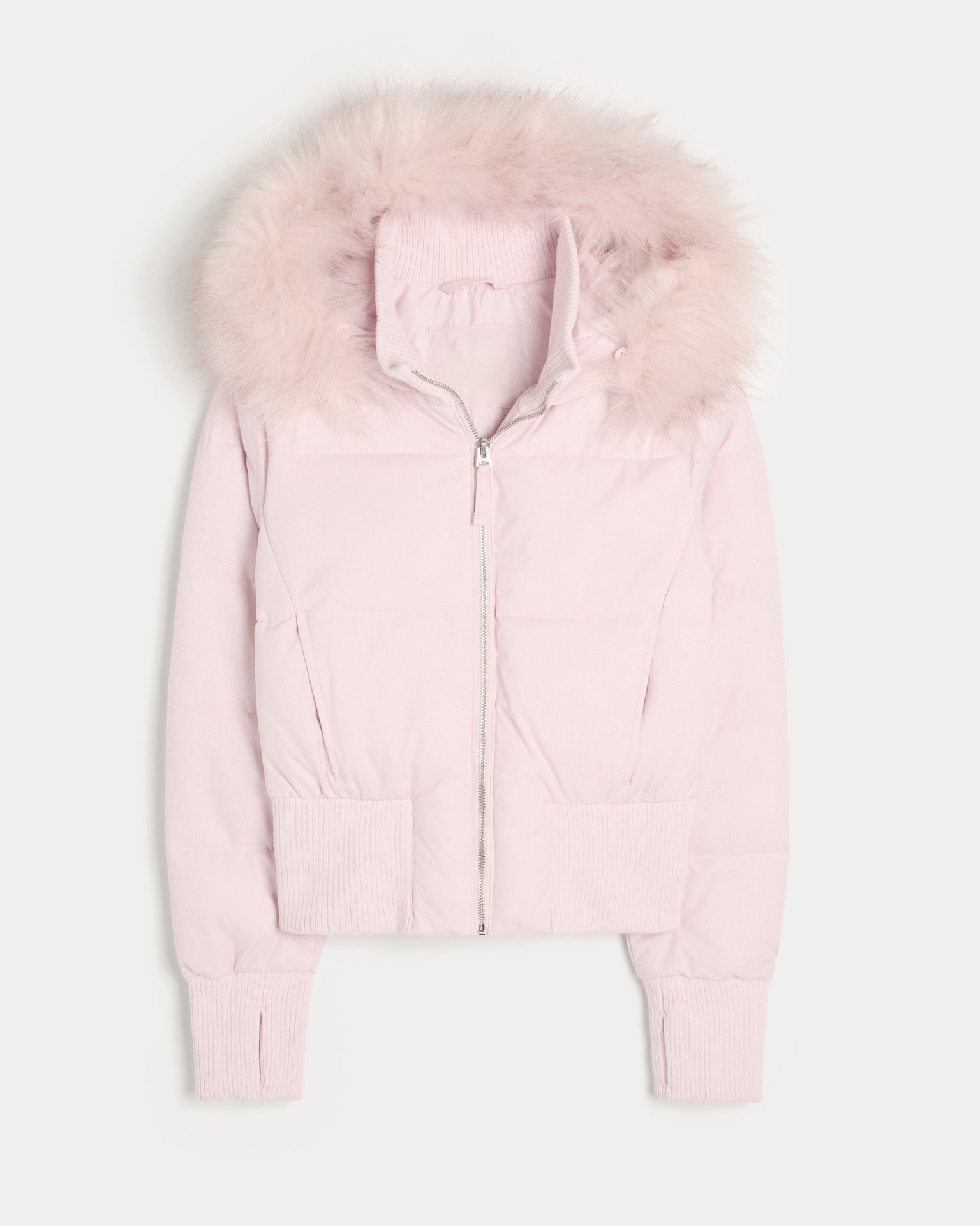 Mujer Corto Acolchado Hooded Chaqueta con Faux Fur Trim