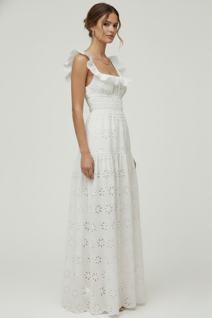 Mujer Vestido Largo con Square Neck y Ruffle Straps