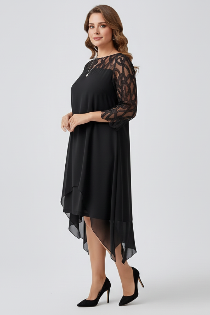 Mujer A Line Vestido con Lace mangas y Asymmetrical Hem