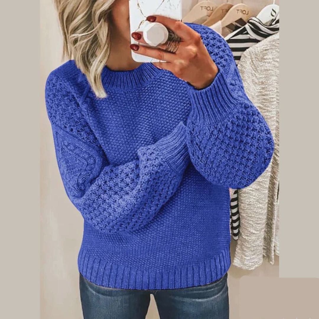 Mujer Cable-de Punto Balloon manga Jersey con de Canalé Hem