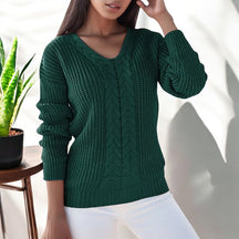 Mujer Cable-de Punto de Cuello en V Jersey Corte Relajado
