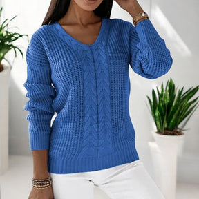 Mujer Cable-de Punto de Cuello en V Jersey Corte Relajado