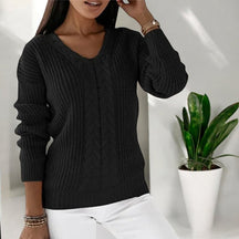 Mujer Cable-de Punto de Cuello en V Jersey Corte Relajado