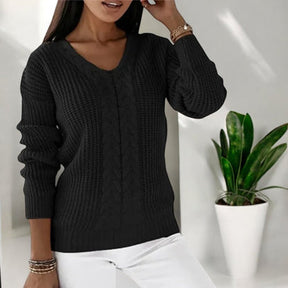 Mujer Cable-de Punto de Cuello en V Jersey Corte Relajado