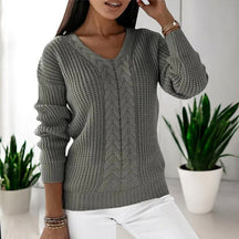 Mujer Cable-de Punto de Cuello en V Jersey Corte Relajado
