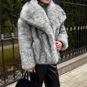 Mujer Faux Fur Chaqueta con Oversize cuello