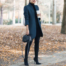 Mujer Largo blazer Abrigo Stand cuello Tailored corte