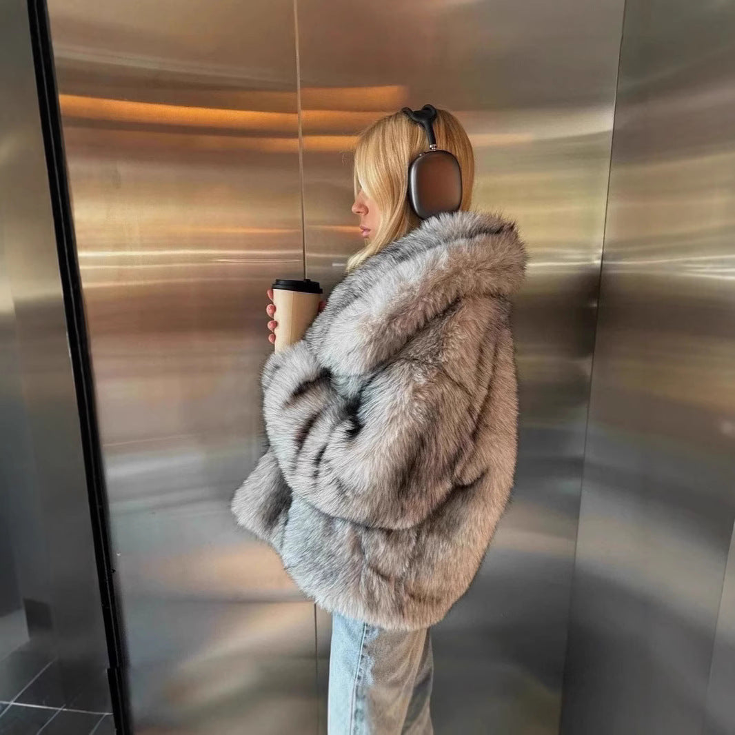 Mujer Faux Fur Chaqueta con Oversize cuello