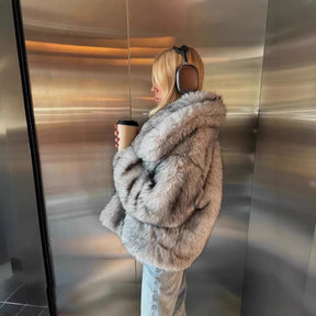 Mujer Faux Fur Chaqueta con Oversize cuello
