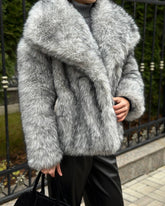 Mujer Faux Fur Chaqueta con Oversize cuello