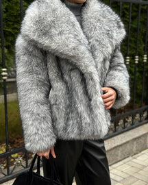Mujer Faux Fur Chaqueta con Oversize cuello