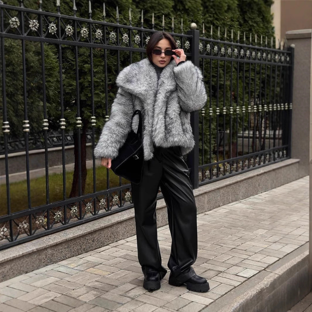 Mujer Faux Fur Chaqueta con Oversize cuello