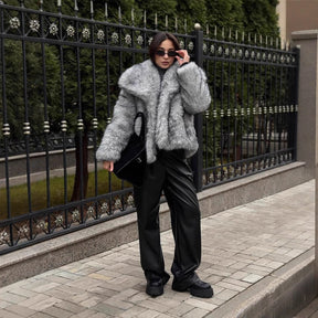 Mujer Faux Fur Chaqueta con Oversize cuello