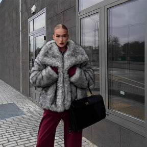 Mujer Faux Fur Chaqueta con Oversize cuello