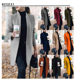 Mujer Largo blazer Abrigo Stand cuello Tailored corte