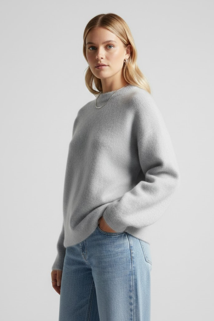 Mujer de Puntoted Jersey con de Cuello Redondoline y Dropped Shoulders