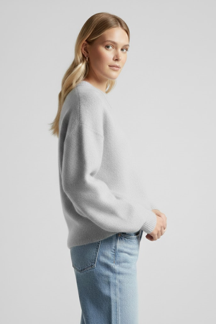 Mujer de Puntoted Jersey con de Cuello Redondoline y Dropped Shoulders