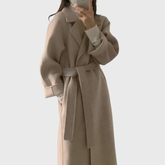 Mujer Cinturóned Wool Wrap Abrigo con Notched cuello