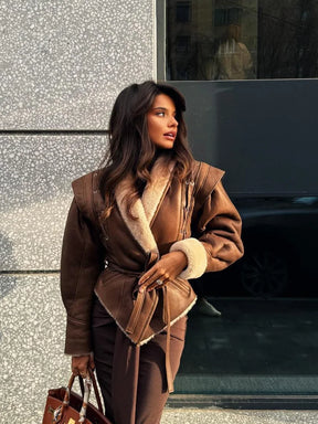 Mujer Fur-Lined Cinturóned Abrigo con Shearling Trim