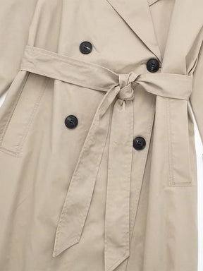 Mujer Cinturóned Largo Gabardina con Cuello Ancho
