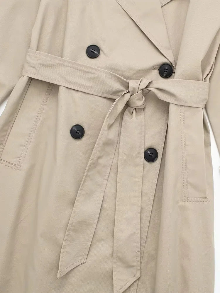 Mujer Cinturóned Largo Gabardina con Cuello Ancho