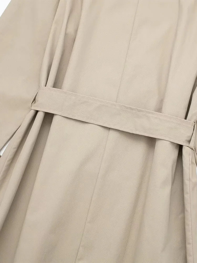 Mujer Cinturóned Largo Gabardina con Cuello Ancho