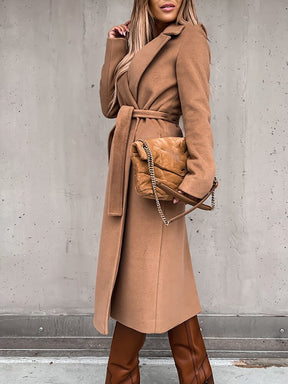Mujer Cinturóned Wrap Abrigo con Faux Fur cuello