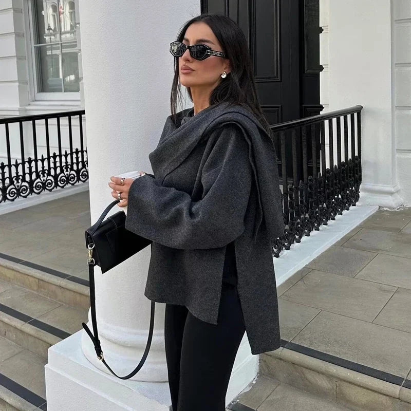 Mujer Asymmetric cuello Chaqueta con Draped Neckline