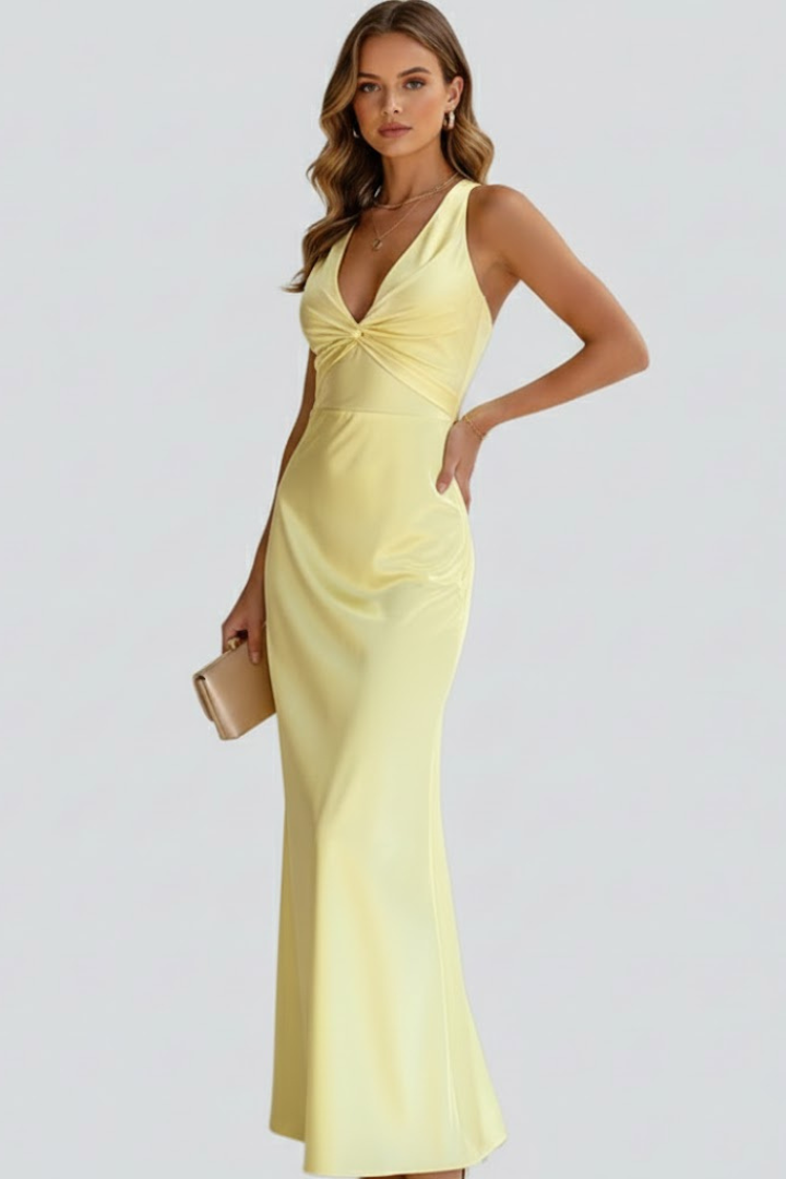 Mujer Vestido Largo con de Cuello en V y Fitted cintura