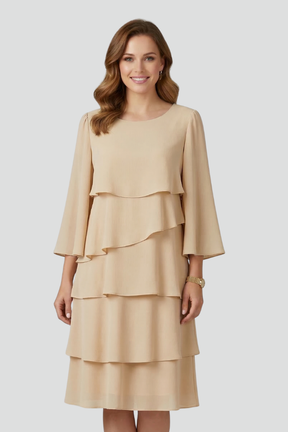 Mujer Layered Vestido de Manga Larga y Tiered Falda