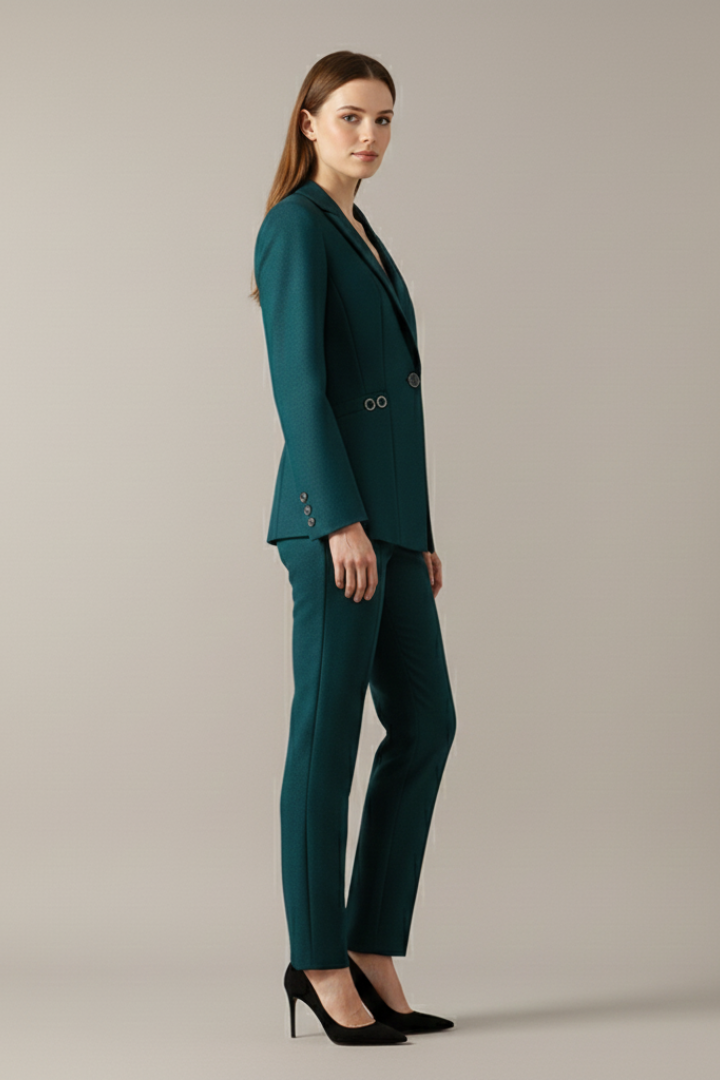 Women blazer conjunto con One botón y Straight Pantalón