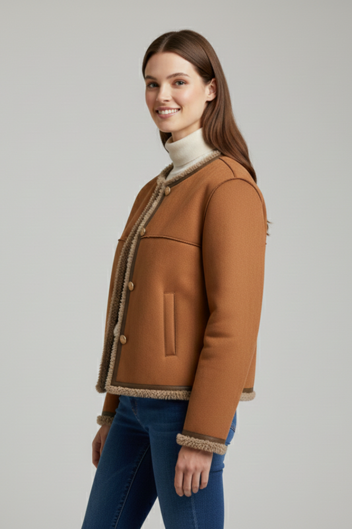 Women Chaqueta con cierre de botones y Trim Edging