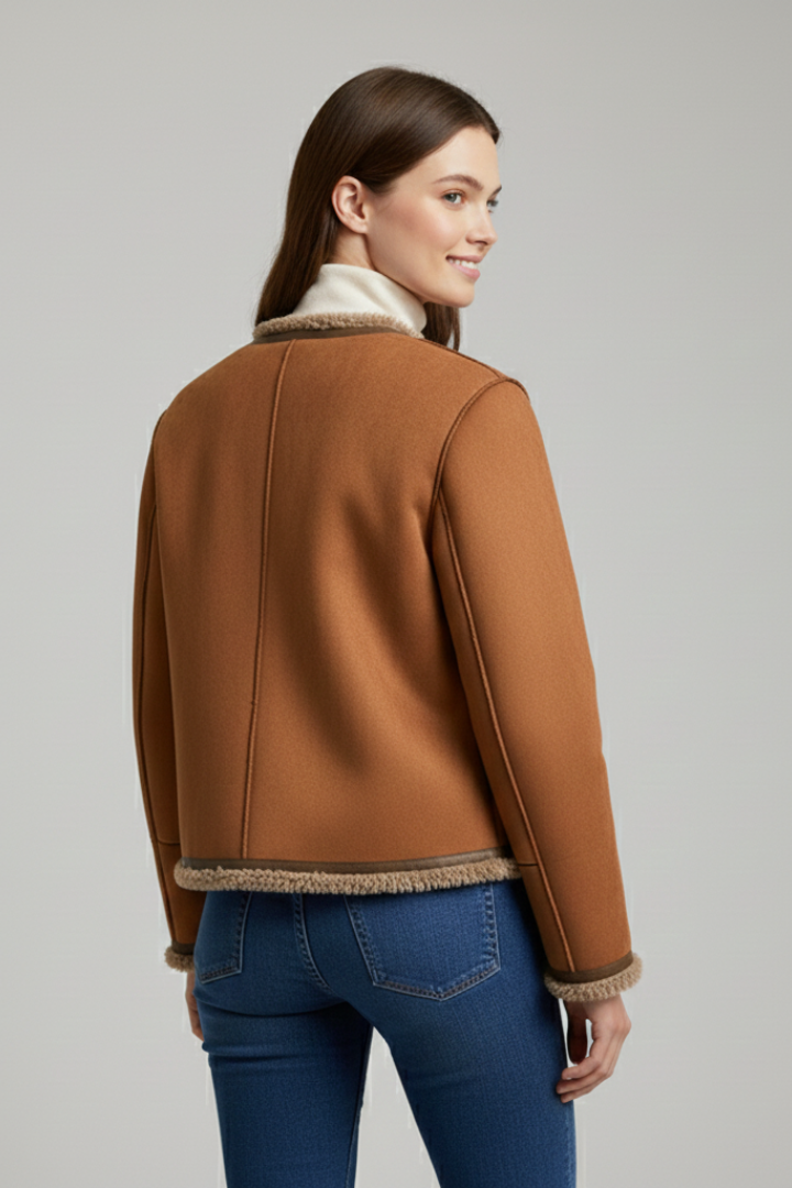 Women Chaqueta con cierre de botones y Trim Edging