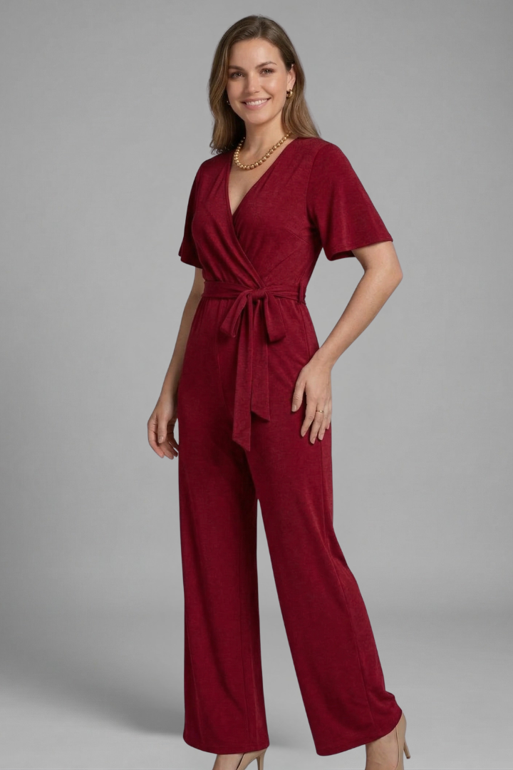 Women Jumpsuit con Wrap Front y Tie cintura